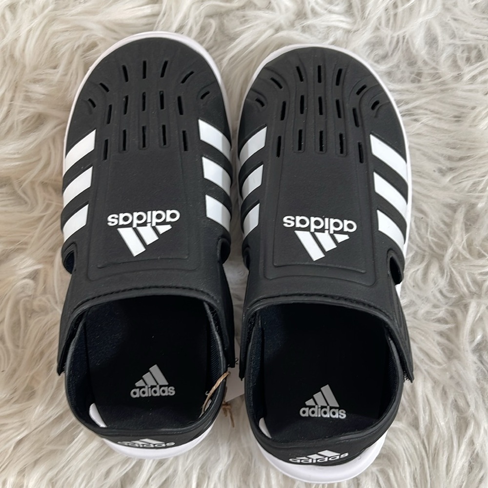 ADIDAS Closed Toe Water Sandals Velcro Black & White Kid’s Size 2 NEW UNISEX - Picture 7 of 16